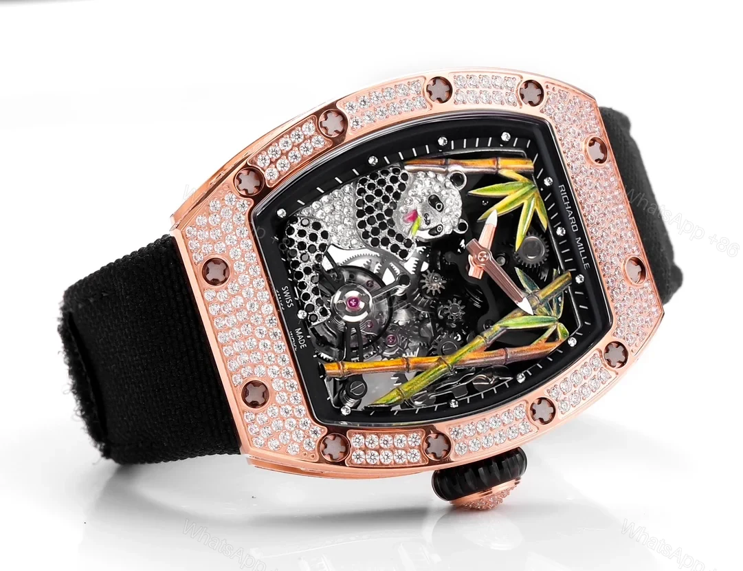 View 3 of Richard Mille RM26-01 Panda Tourbillon Watch Full Diamond Set White Gold Panda Art Dial Bamboo Theme Mechanical Luxury Edition RM26-01-PND-FDM