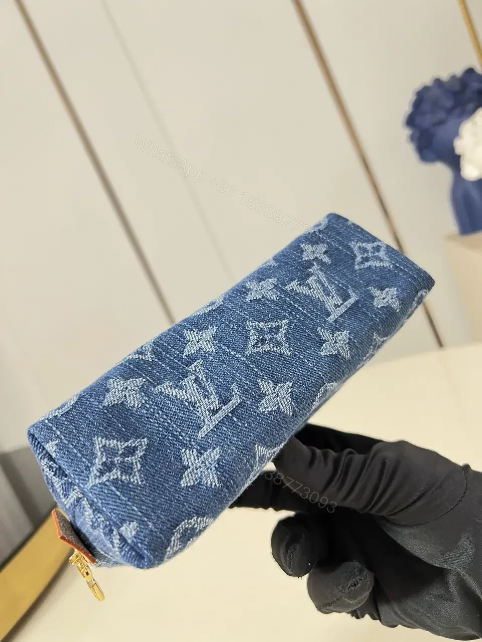 View 7 of Denim Monogram Pouch: Modern Texture, All-Day Luxury