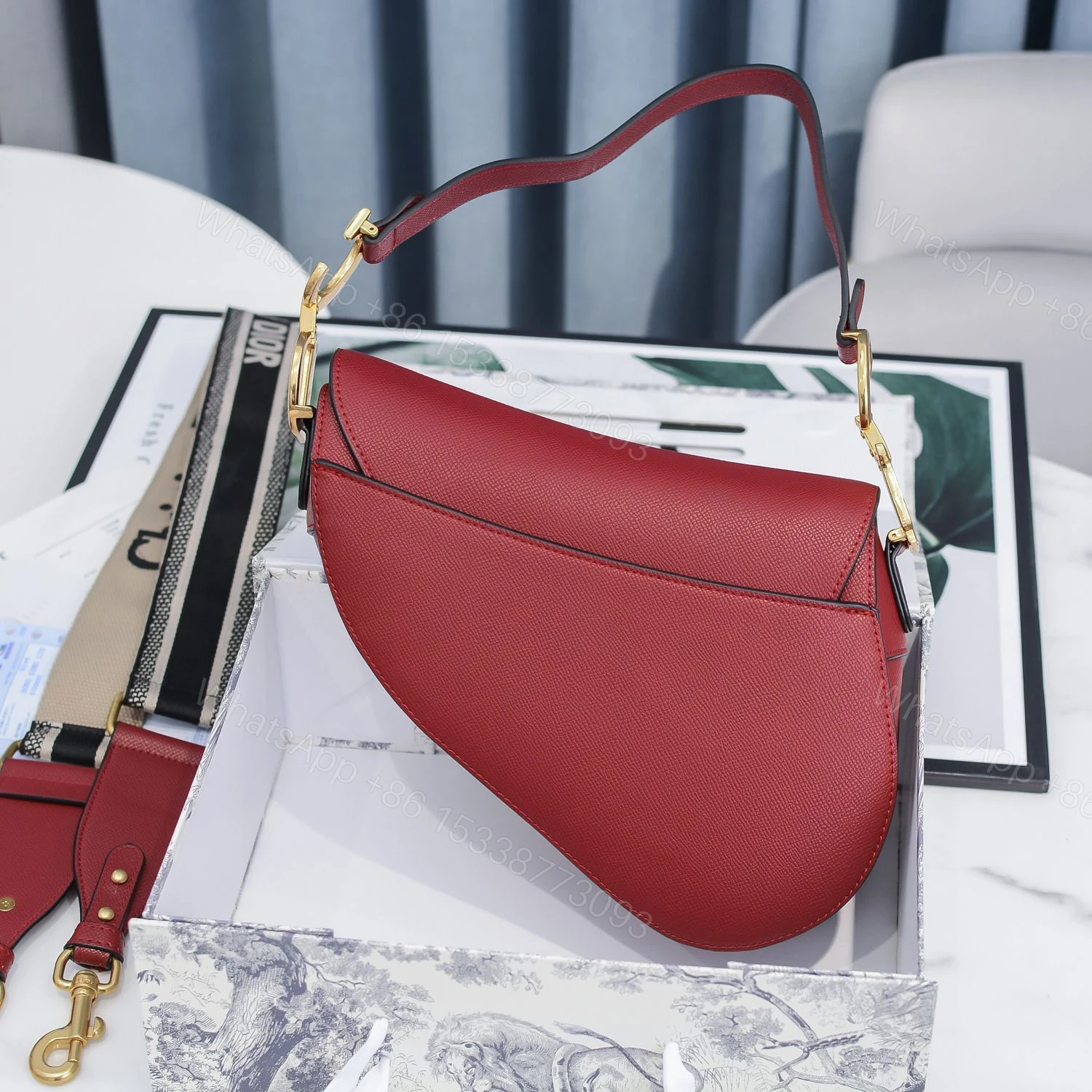 View 4 of Saddle Bag with Strap Grained Calfskin