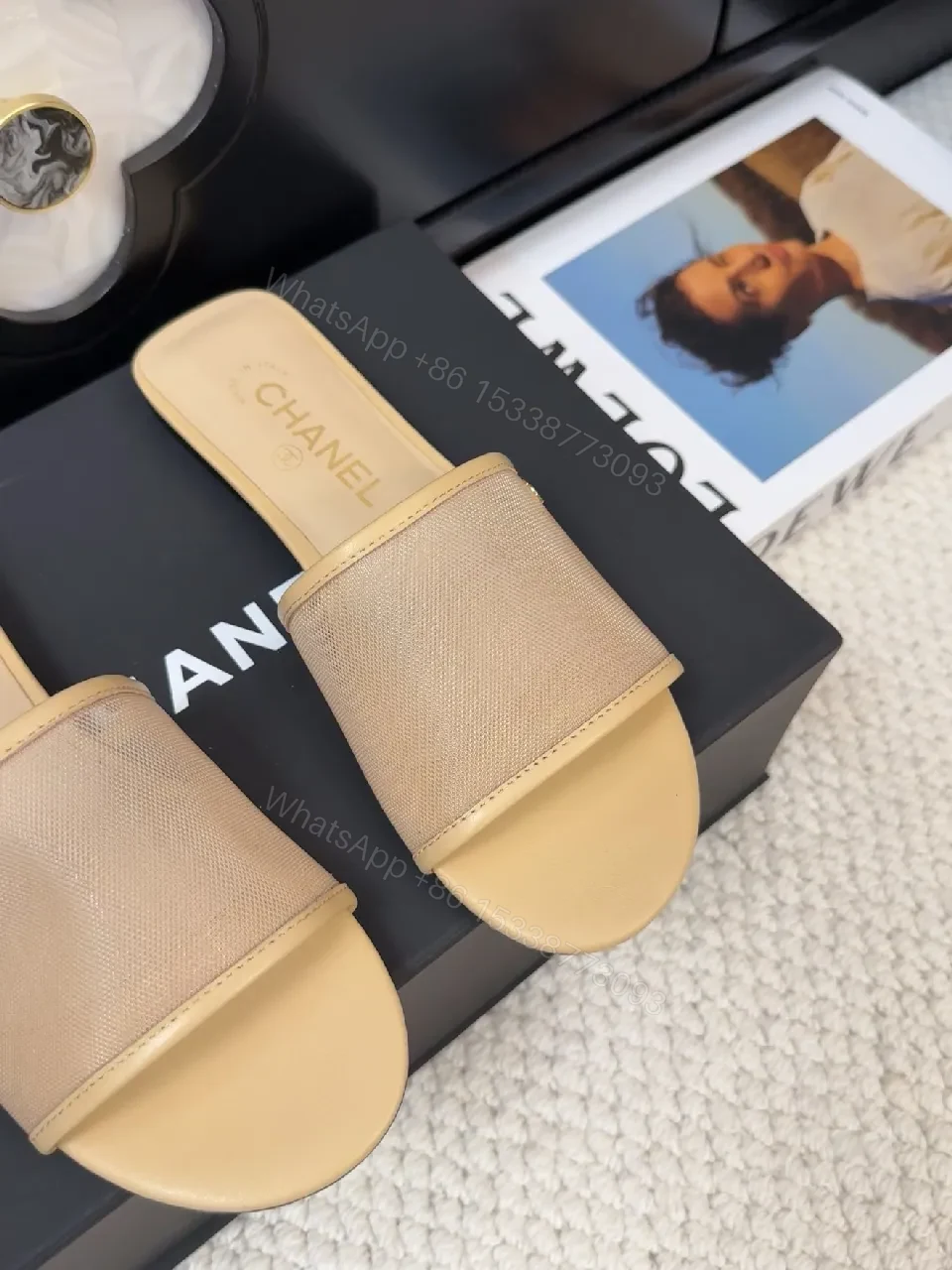 View 9 of Beige Textured Slip-Ons with Soft Elastic Band Sandals
