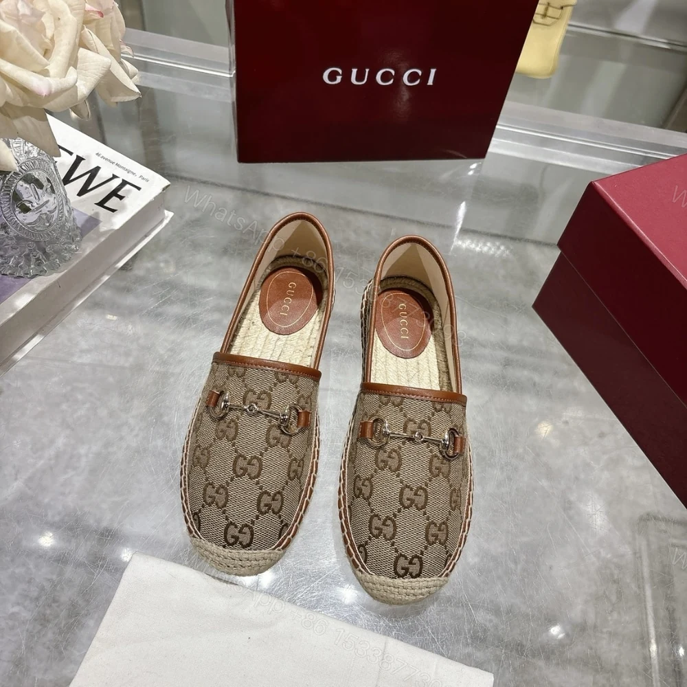 View 4 of GUCCI WOMEN ESPADRILLE WITH HORSEBIT BEIGE AND DARK BROWN GG CANVAS 817244 9SF40 2547