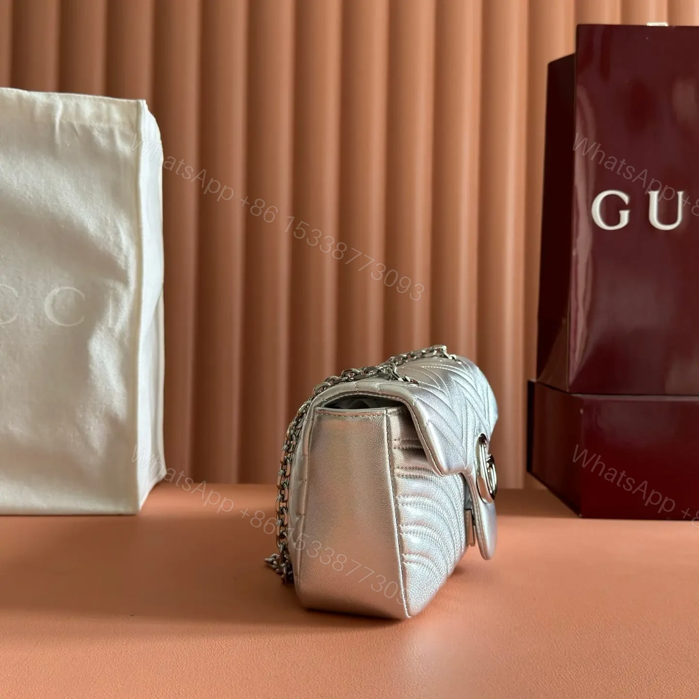 View 5 of GUCCI GG MARMONT BAG 26 IN SILVER LAMBSKIN