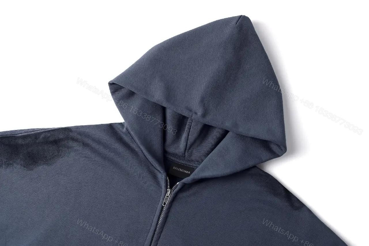 View 4 of Weathered Denim Oversized Zip Hoodie - Luxe Casual Comfort