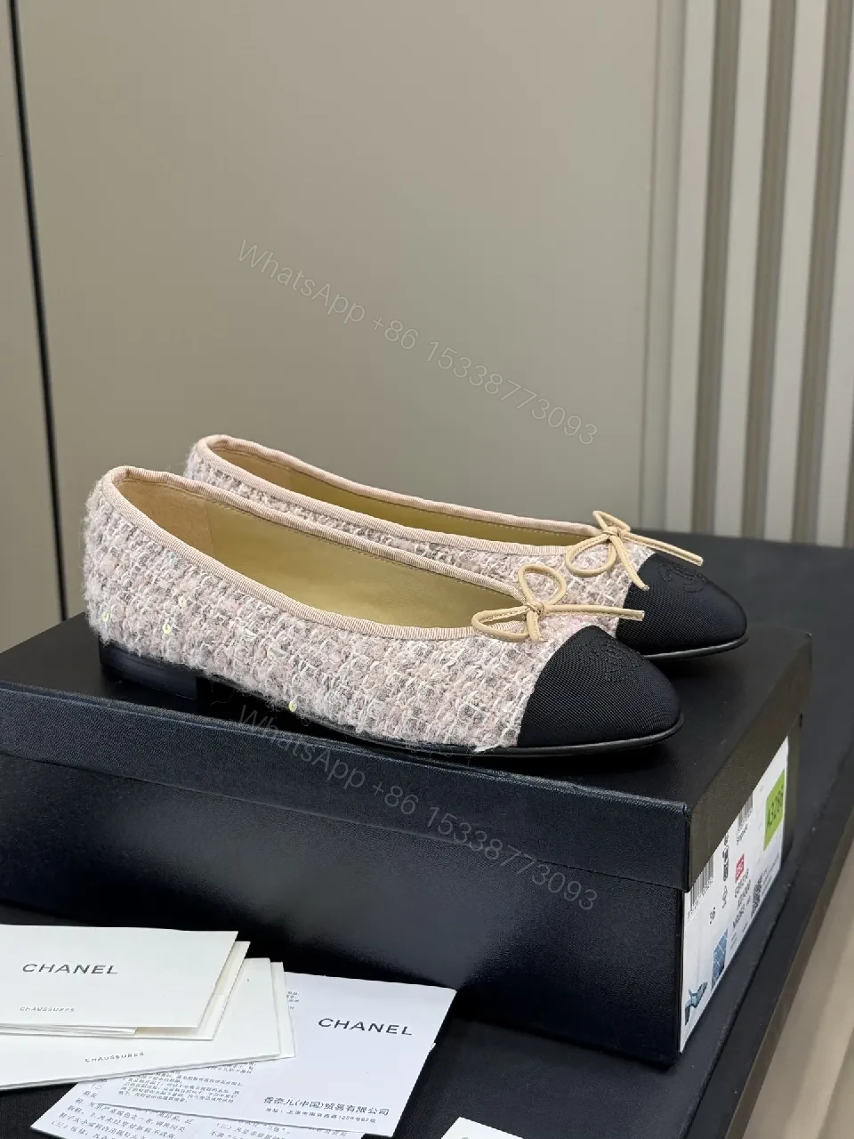 View 9 of Tweedy Black Cap-Toe Ballet Flats - Textured Comfort Luxury