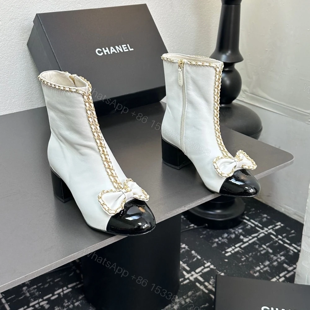 View 3 of CHANEL RIBBON CHAIN BOOTS WHITE