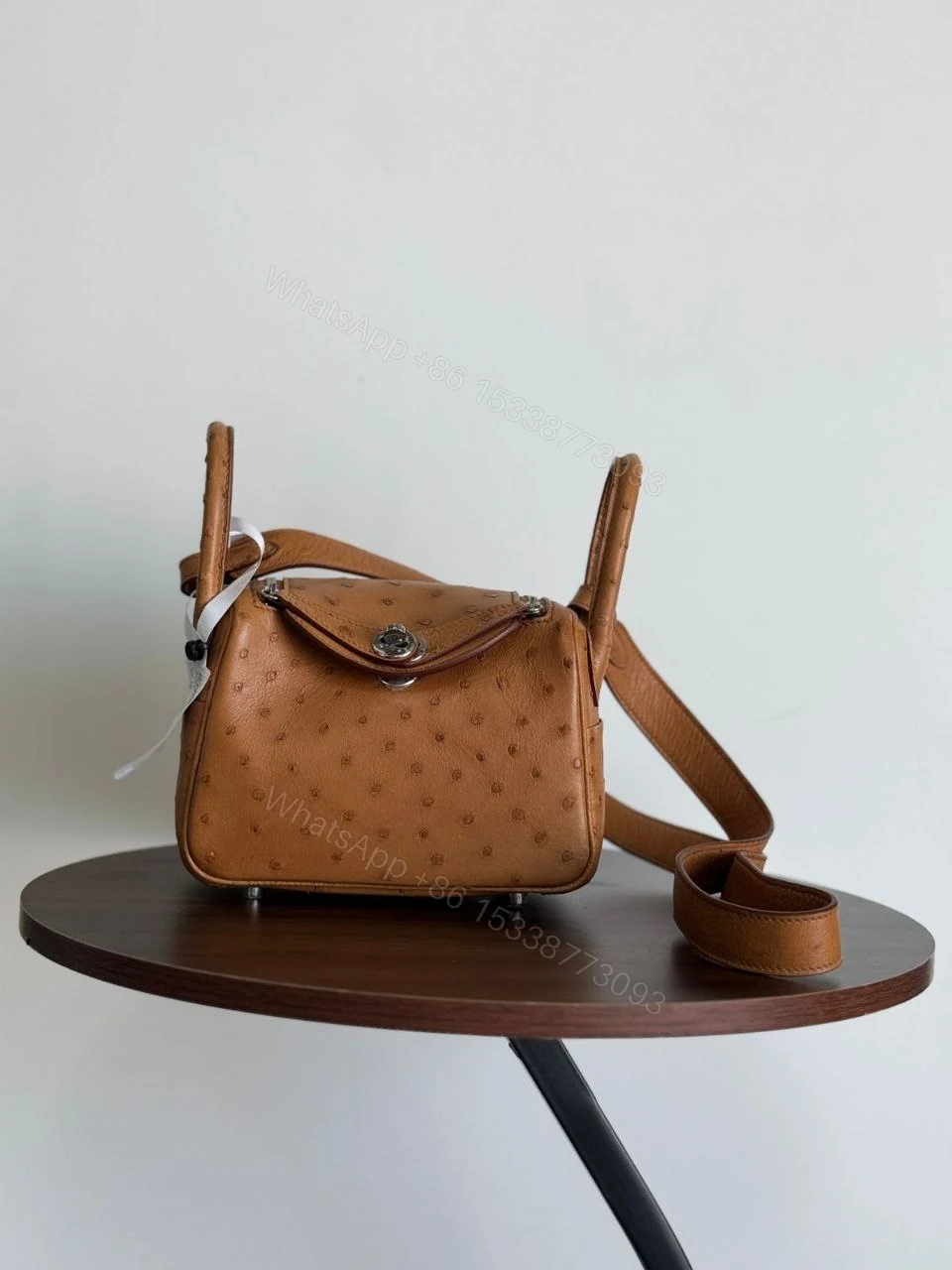 View 6 of HERMÈS Ostrich Mini Lindy shoulder bag in Terre Cuite