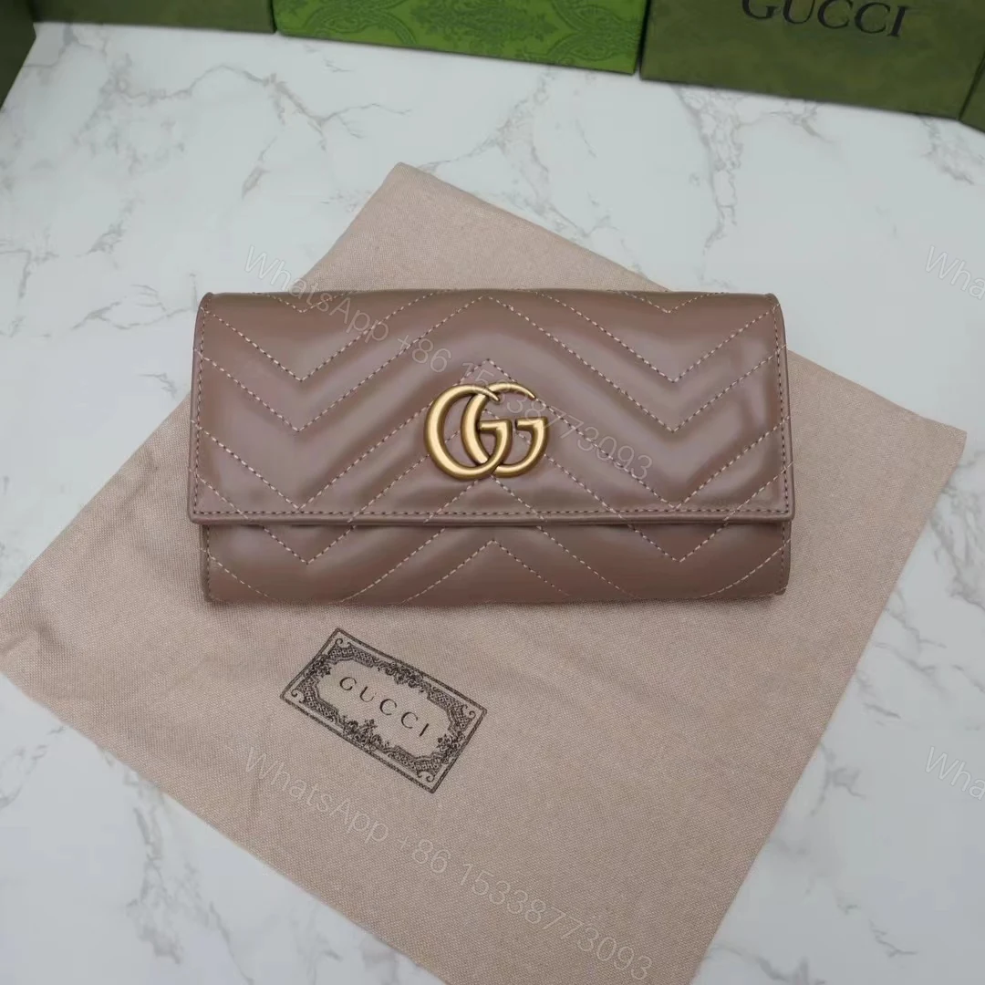 Gucci 原單GG Marmont系列釦式短夾 粉棕色經典演繹 — view 1