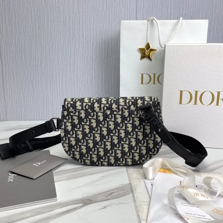 View 4 of Dior-Inspired Pattern Belt Bag - Textured Leather Accent, Compact Style