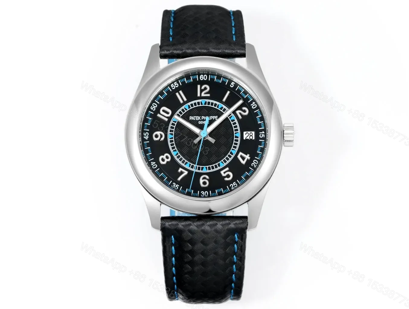 Patek Philippe Calatrava 40mm Stainless Steel Watch with Black Dial and Blue Accents Ref. 6007G-010 — view 1