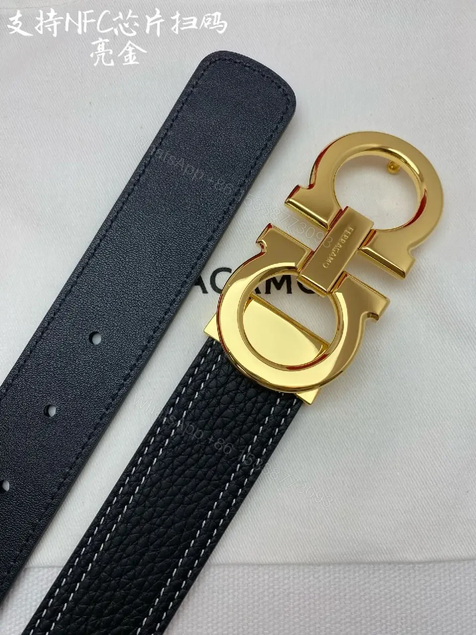 View 7 of Lux Black Leather Belt with Gold Clasp – Statement Italian Style