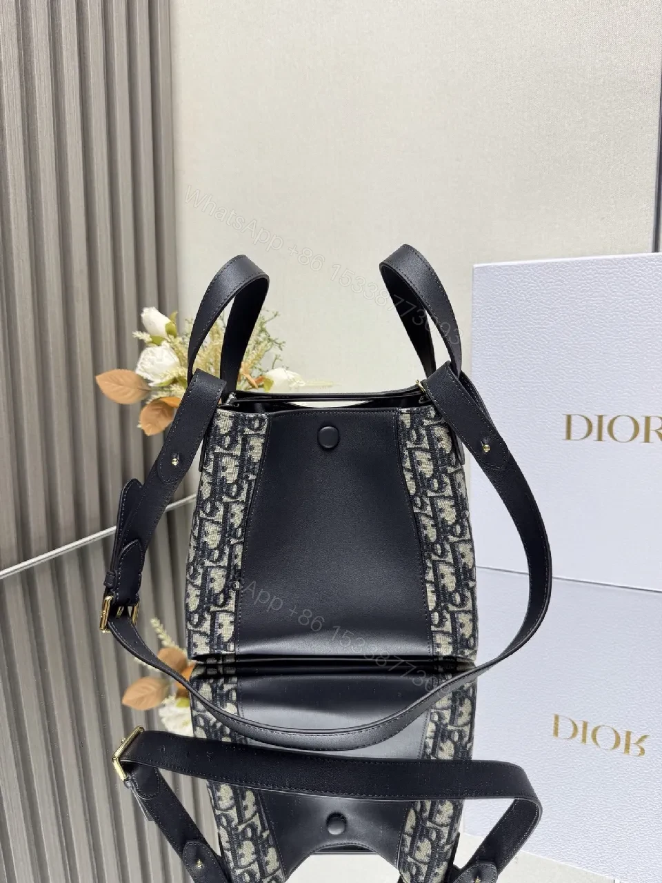 View 5 of Structured Black Leather Monogram Mini Bag with Gold Hardware