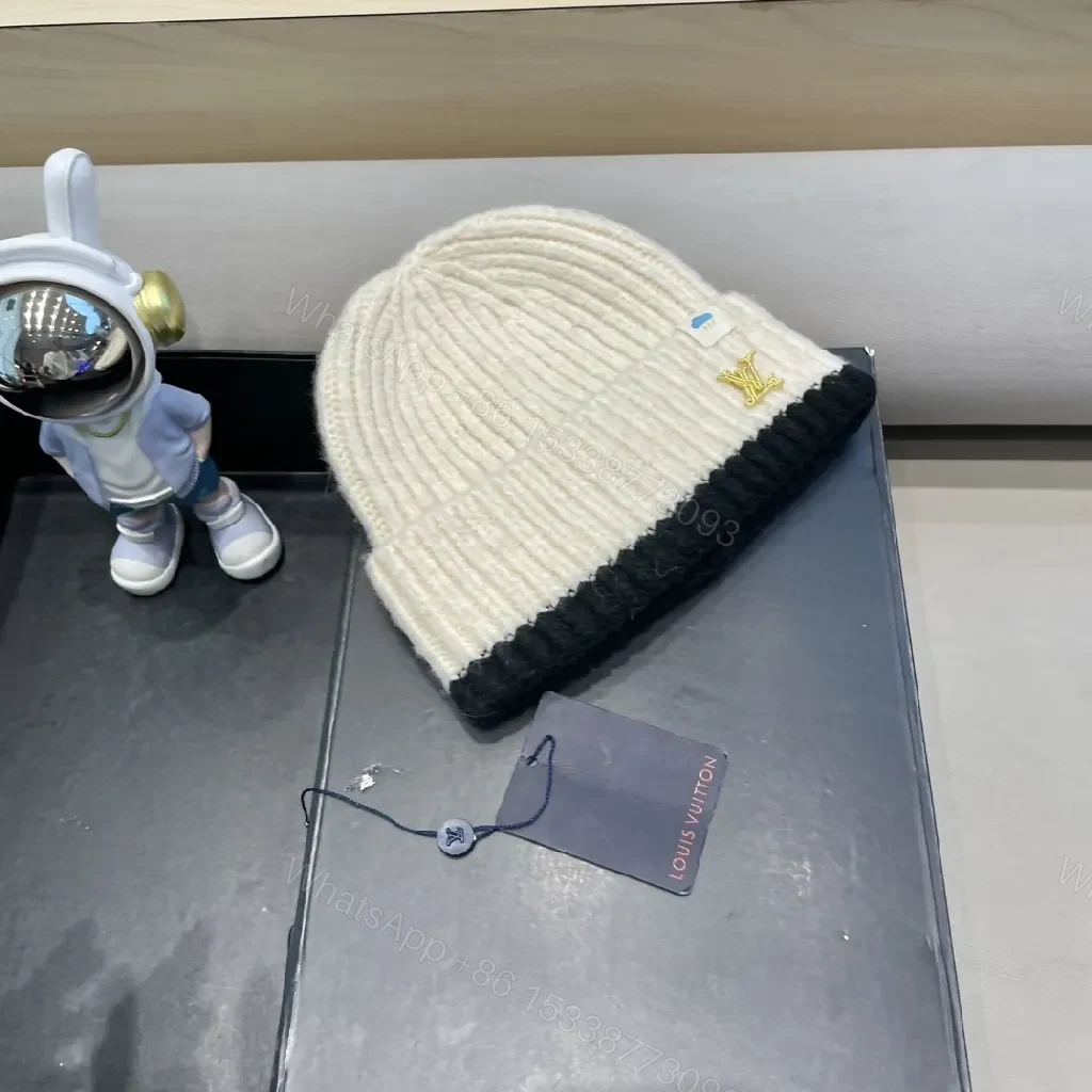 View 9 of Two-Tone Knit Beanie with Gold LV Emblem