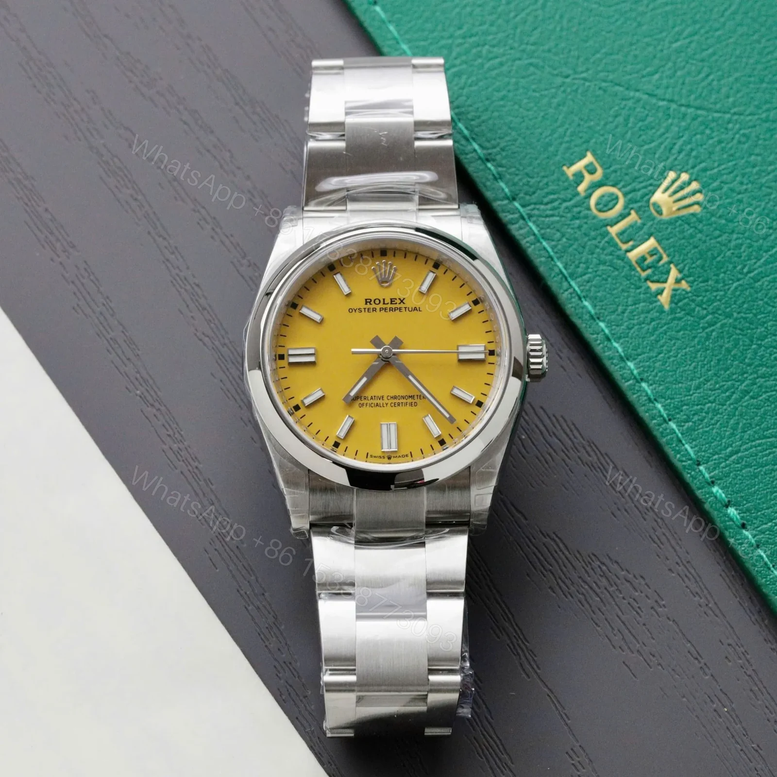 View 2 of Replica Rolex Oyster Perpetual Lady Yellow Dial 126000 36 mm