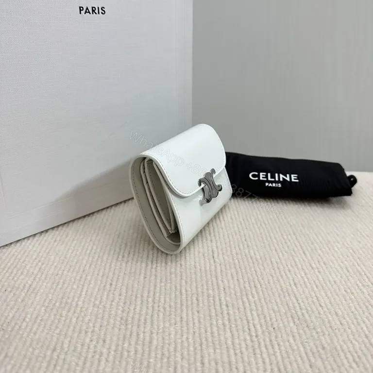 View 8 of Compact White Leather Wallet with Signature Hardware Minimalist Luxury