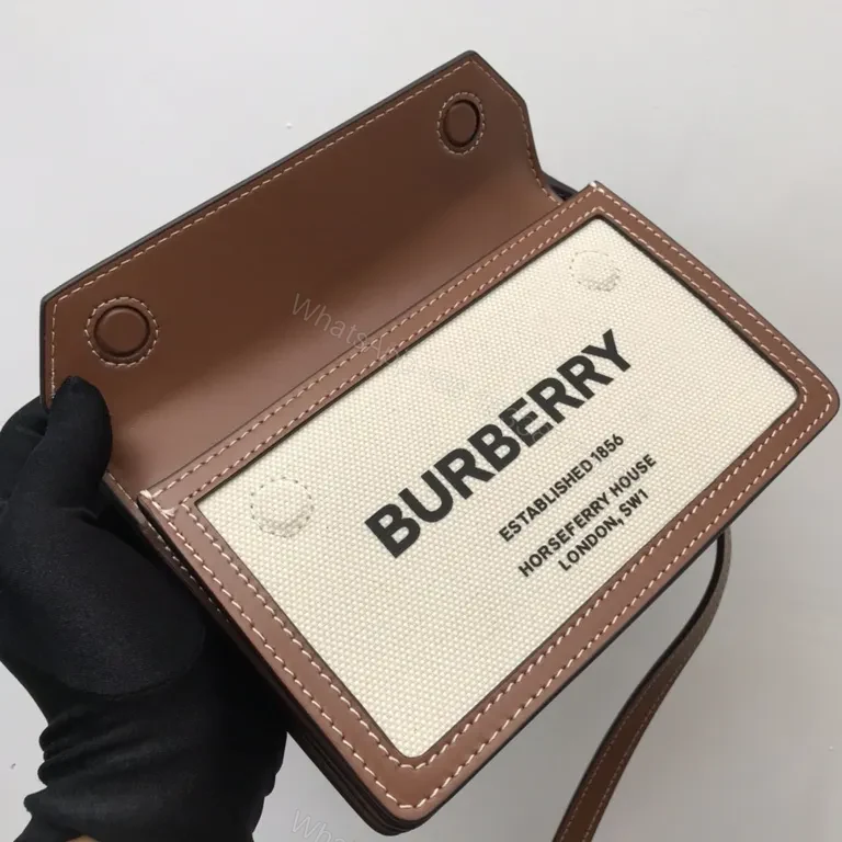 View 6 of Structured Canvas Crossbody: Leather Trim, Burberry-Inspired Luxury Bag
