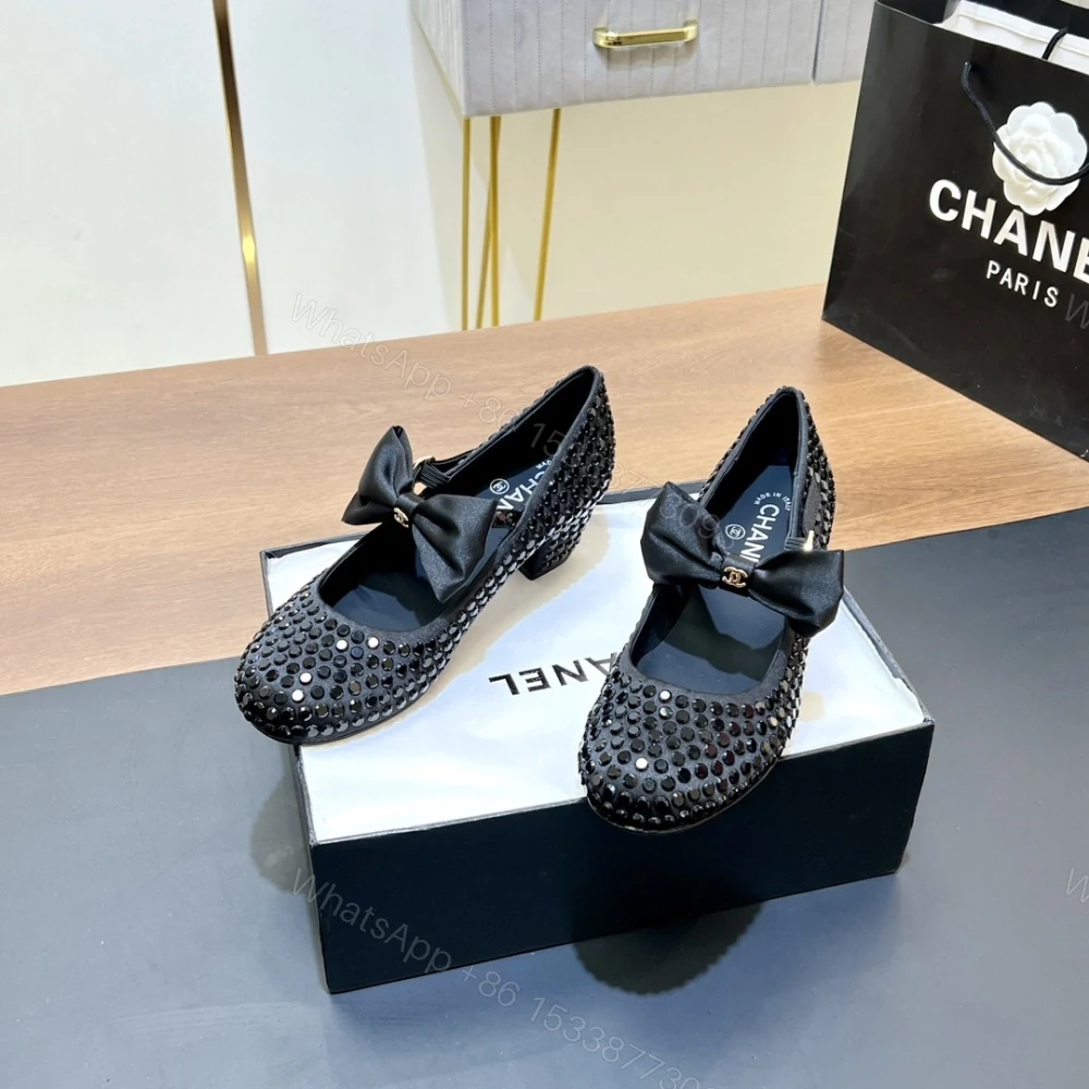 View 2 of 高仿Chanel*G45749B緞子水鑽圓頭單鞋黑色4.5CM免檢版