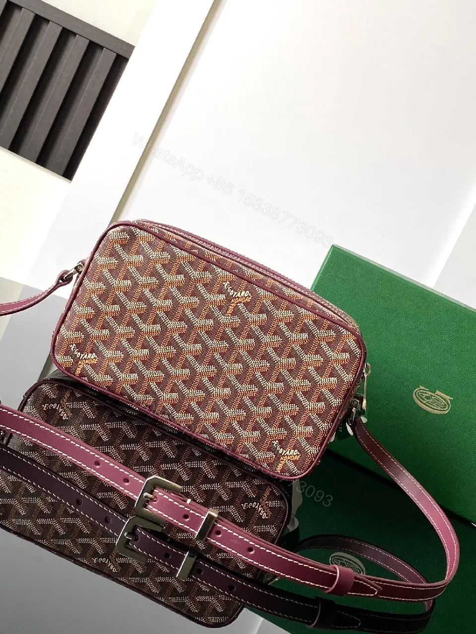 View 3 of Burgundy Monogram Crossbody: Structured, Luxe, Compact