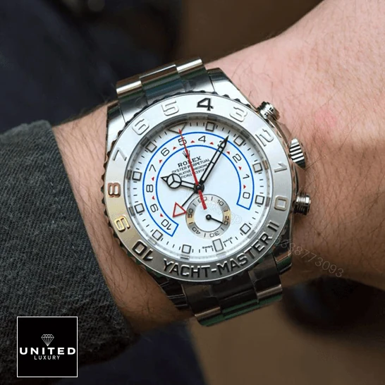 View 9 of Rolex Yacht-Master II White Dial 116689-0001 Oyster Replica
