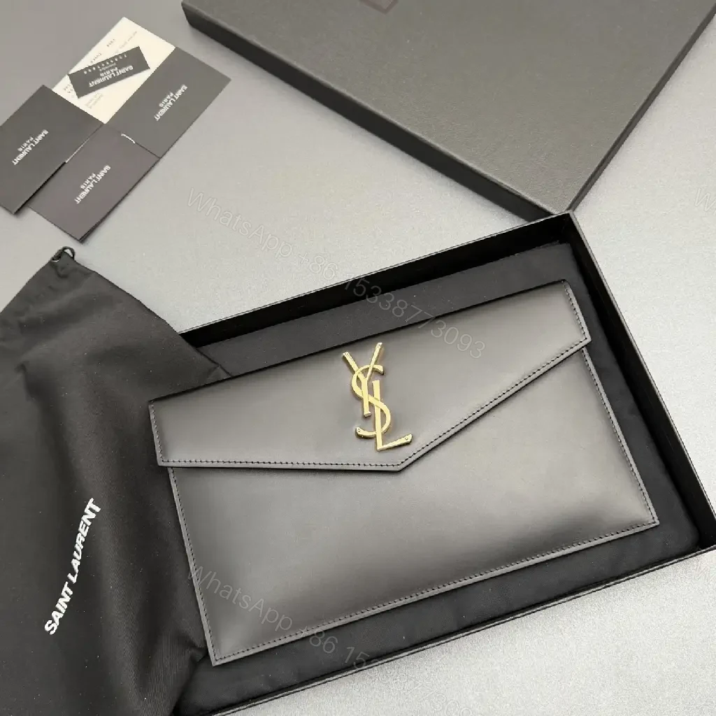 View 7 of Minimalist Leather Clutch with Gold Hardware, Envelope Style