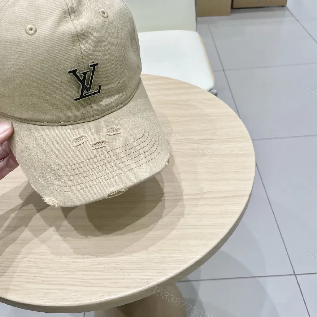 View 4 of Beige Cap with Textured Panels, Subtle LV-Inspired Emblem, Casual Luxury