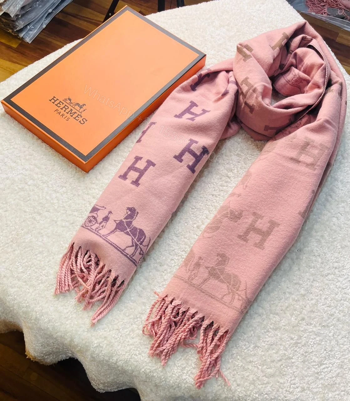 View 7 of First Copy Hermes Most Awaited Reversible Rabbit Fur Winter Stole