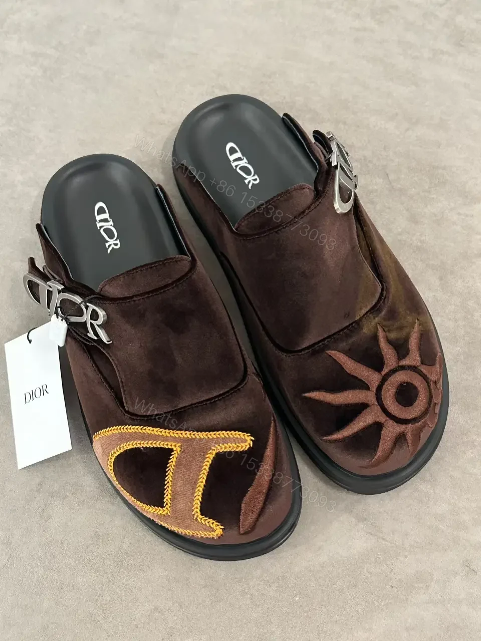 View 8 of Brown Suede Leather Slippers Quilted Logo Dior Slide