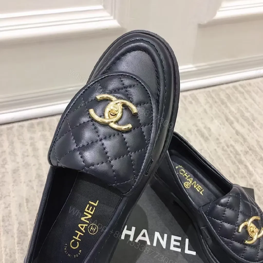 View 3 of Quilted Leather Loafers + Gold Logo - Dressy-Casual Comfort
