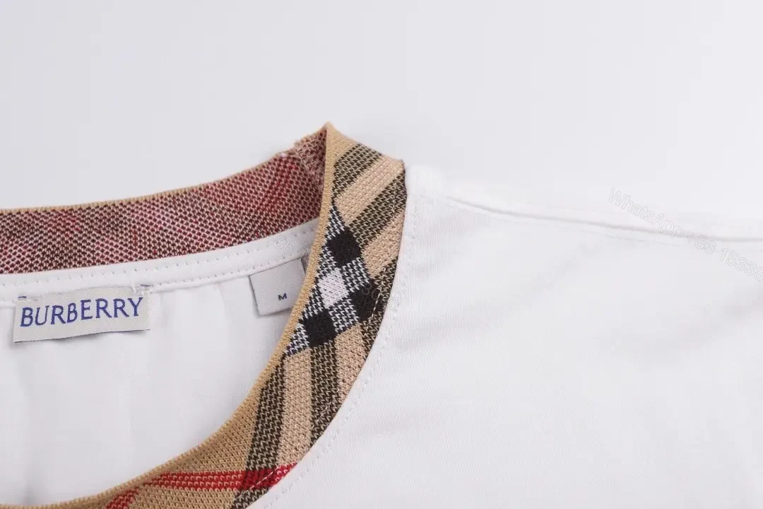 View 6 of Minimalist White Tee with Subtle Burberry Collar Detail