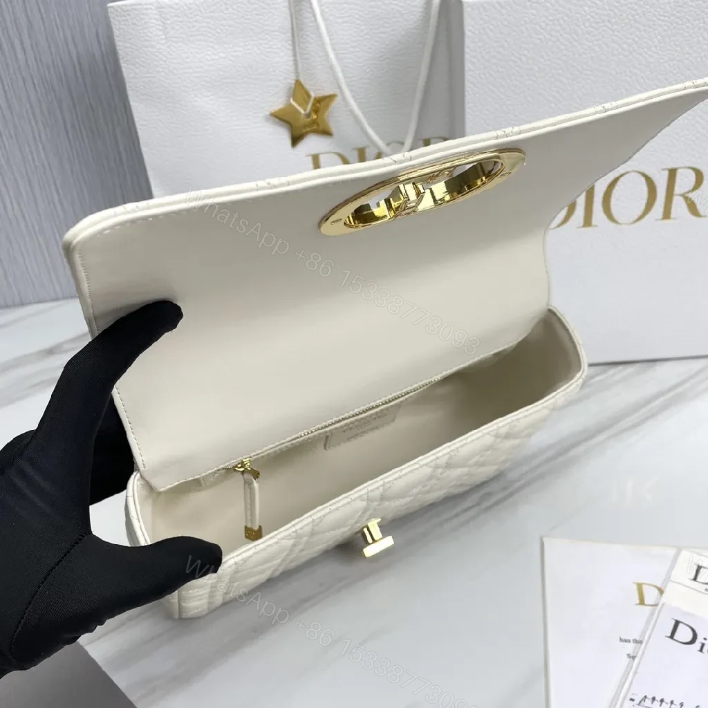 View 9 of Quilted White Leather Mini Bag: Gold-Accented Luxury