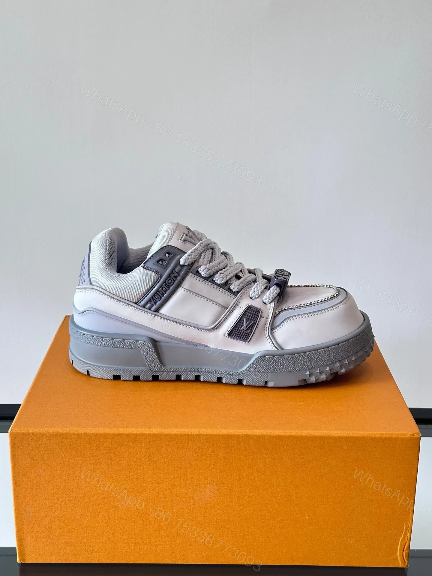 View 6 of LV Men White Leather Gray Accents Sneakers