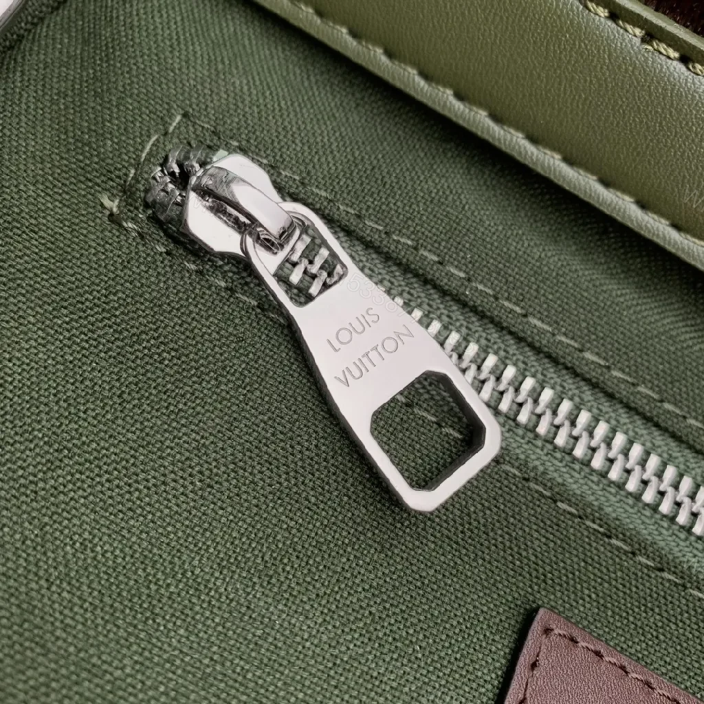 View 9 of Green Leather Tote with Bold Branding, Coordinated Straps
