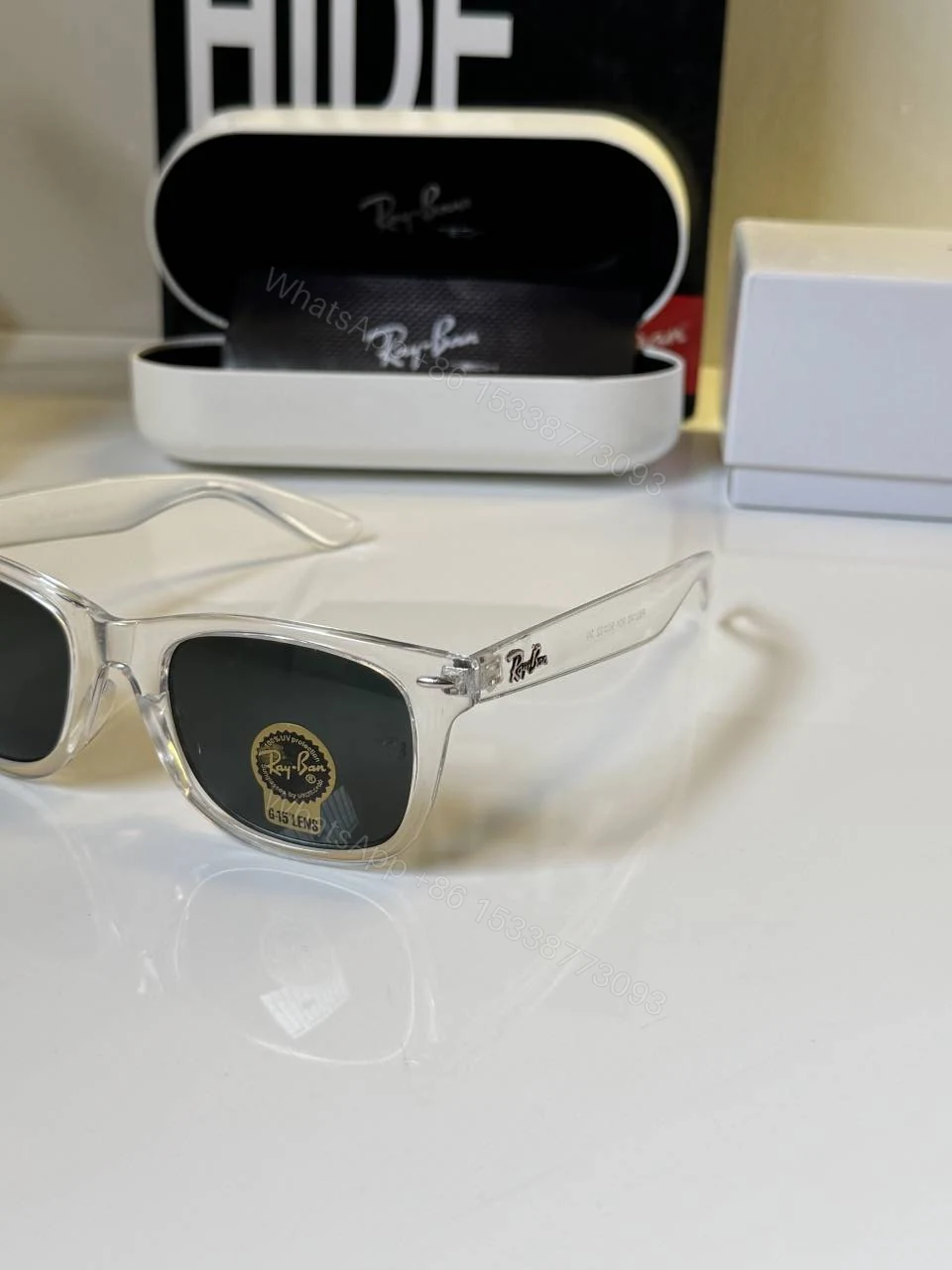 View 4 of First Copy Ray Ban 2140 Wayfarer White Green Men’s Sunglasses Glass Quality