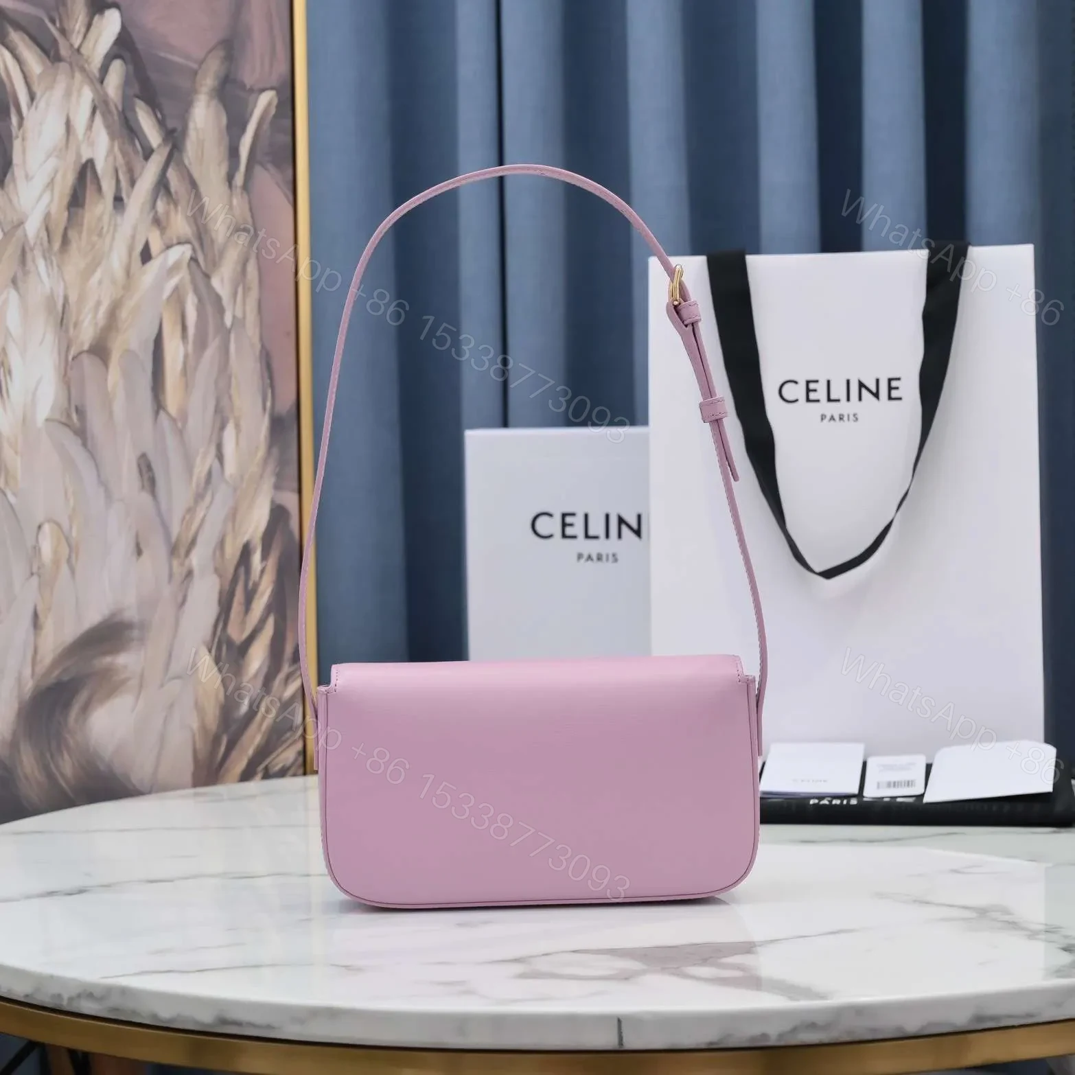 View 6 of Celine Triomphe Handbag Replica 11 Pink Super Smooth Leather 20x12cm