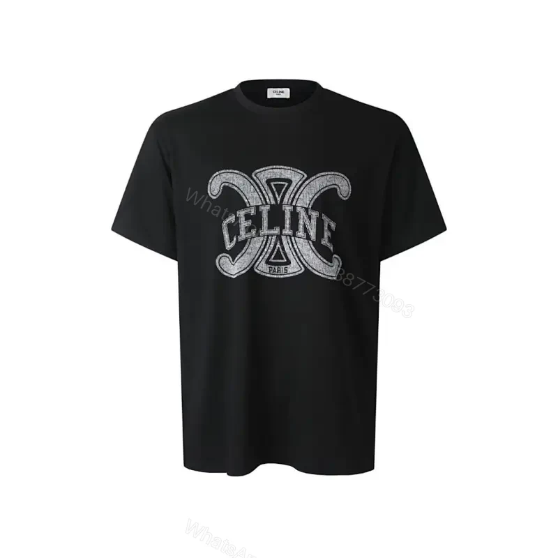 Black Cotton Tee with Luxe Logo Graphic, Relaxed Fit, Premium Edge — view 1