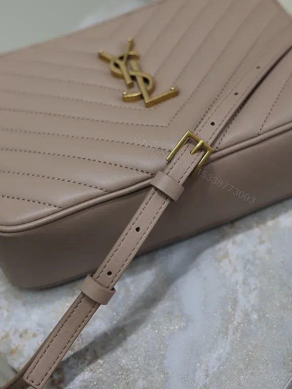 View 7 of Chic Quilted Crossbody with Gold YSL Monogram, Leather