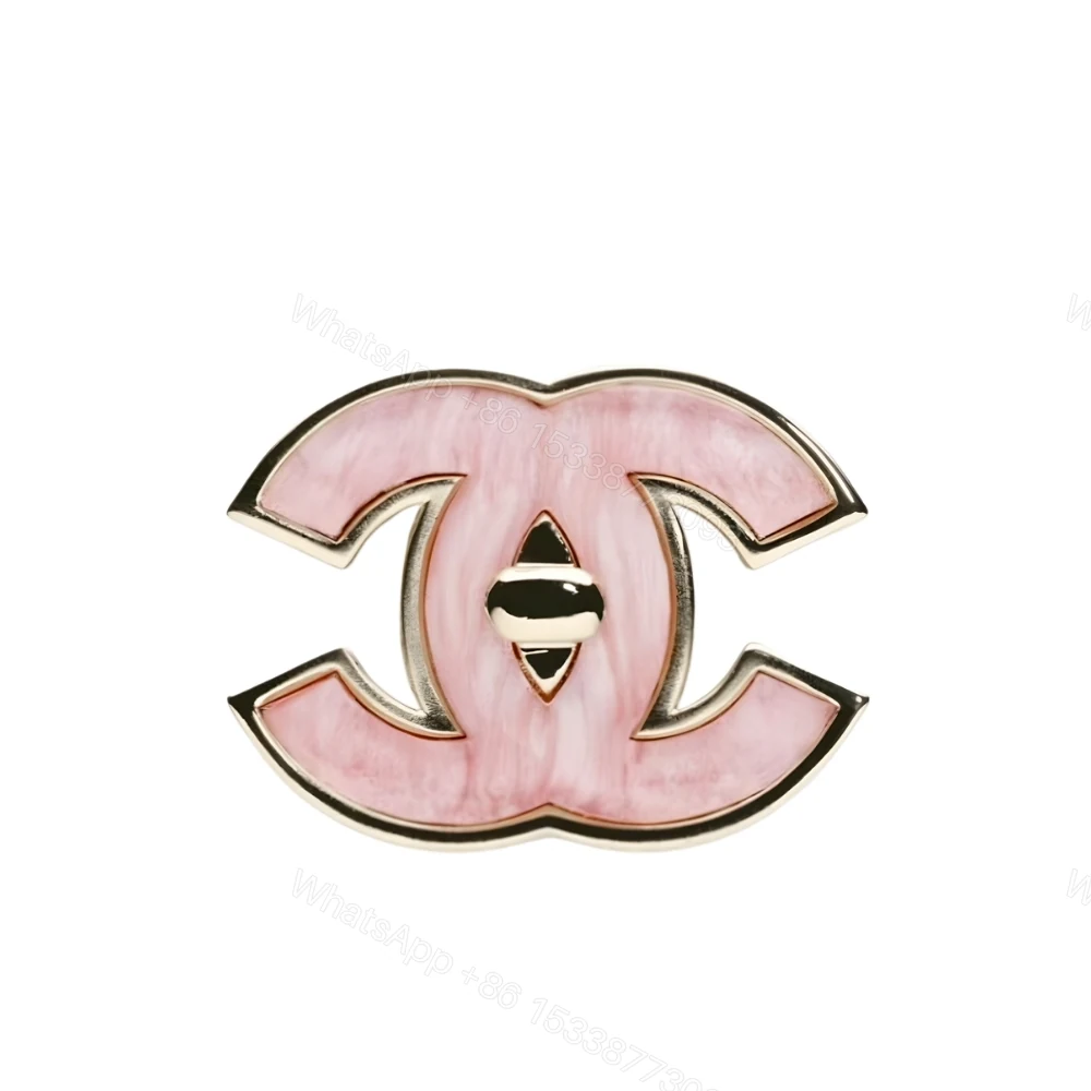 Chanel Cc Logo Brooch In Pink Enamel With Gold Tone Hardware — view 1