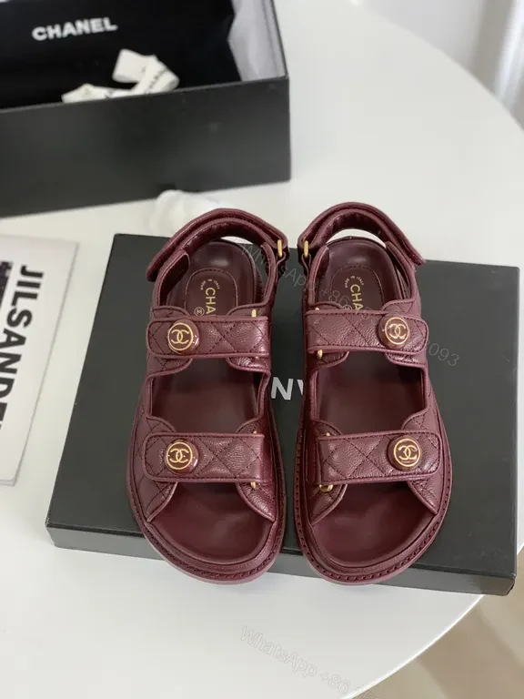 Maroon Leather Sandals — Quilted Strap, Luxe Everyday✠̈ — view 1
