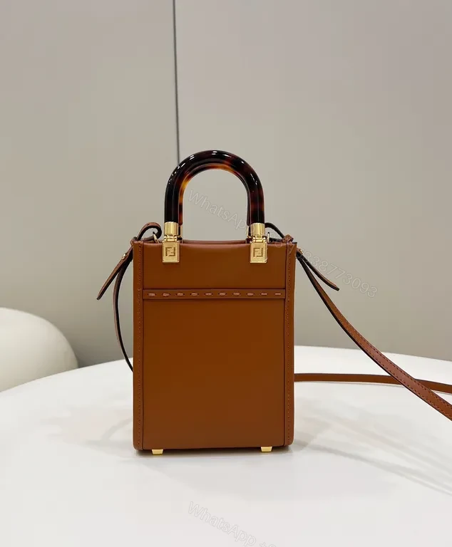 View 6 of Caramel Brown + Leather + Modern + Top-Handle Accent + Fendi Mini Bag
