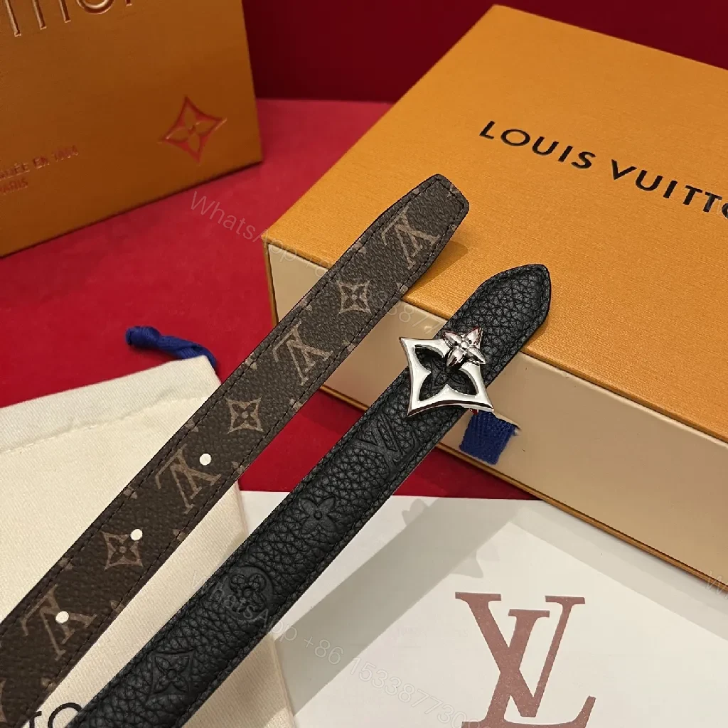 View 5 of Chic Textured Leather Belt — Monogram Accent, Slim Style, Versatile Accessory