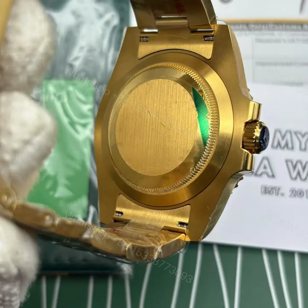 View 8 of Rolex Submariner Full Gold Blue Dial Swiss Clone Replica