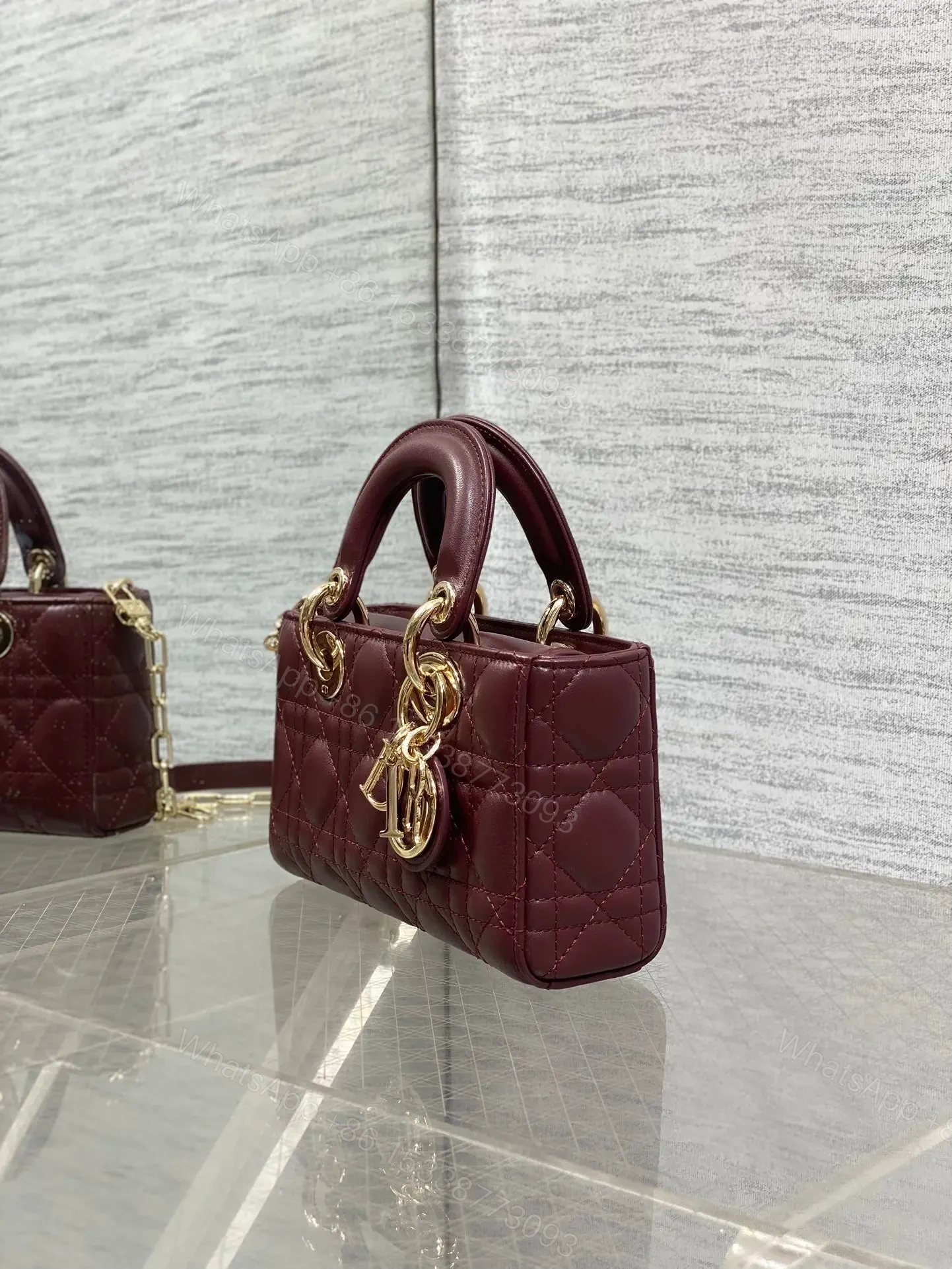 View 4 of DIOR SMALL LADY D‐JOY BAG 19 IN BURGUNDY GOLD HARDWARE
