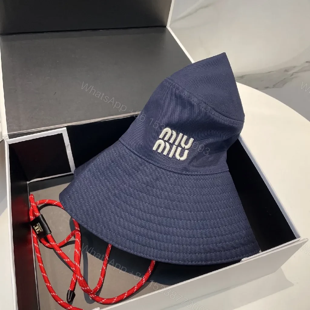 View 7 of Navy Wide-Brim Bucket Hat with Embroidered Logo