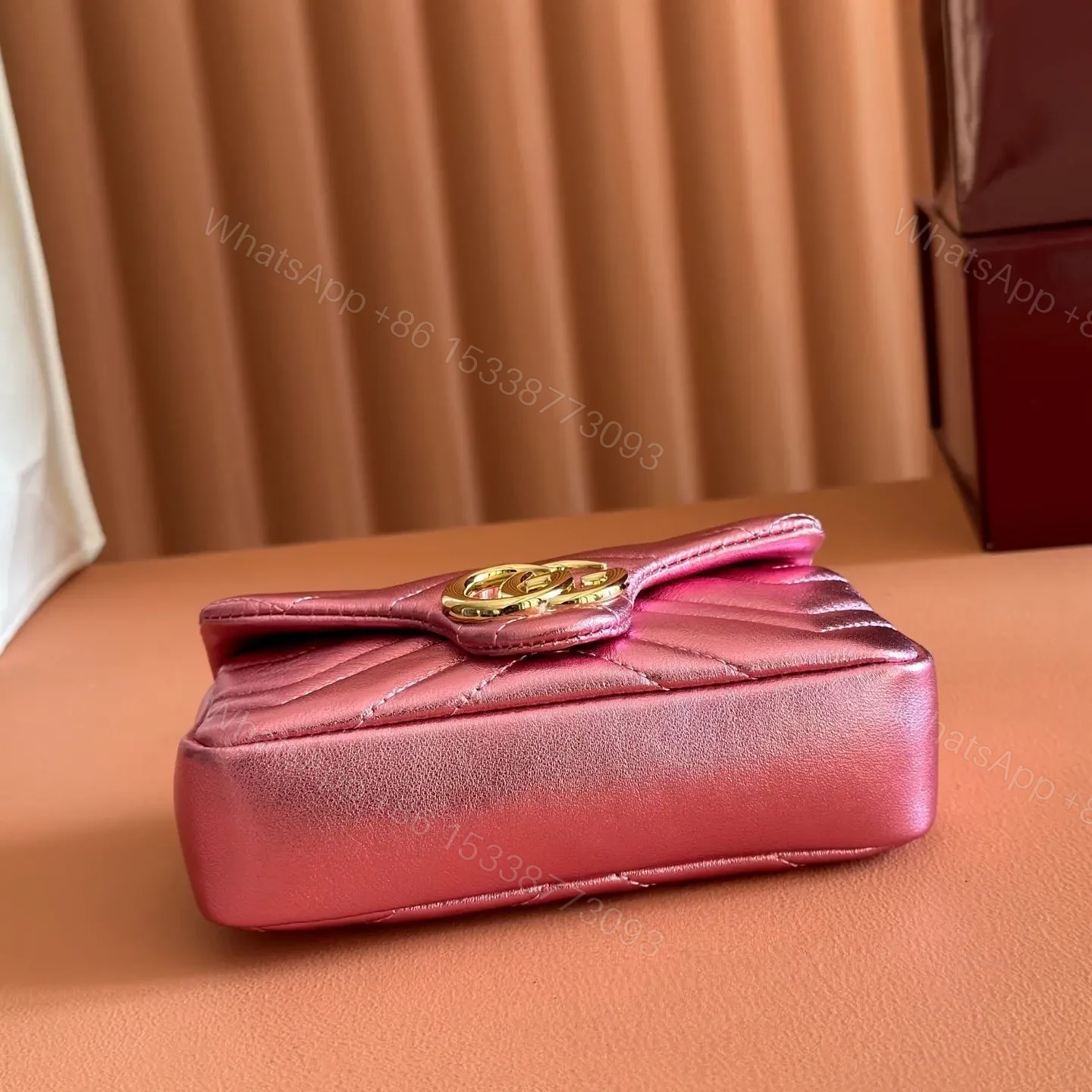 View 4 of GUCCI GG MARMONT BAG 16 IN METALLIC PINK LAMBSKIN