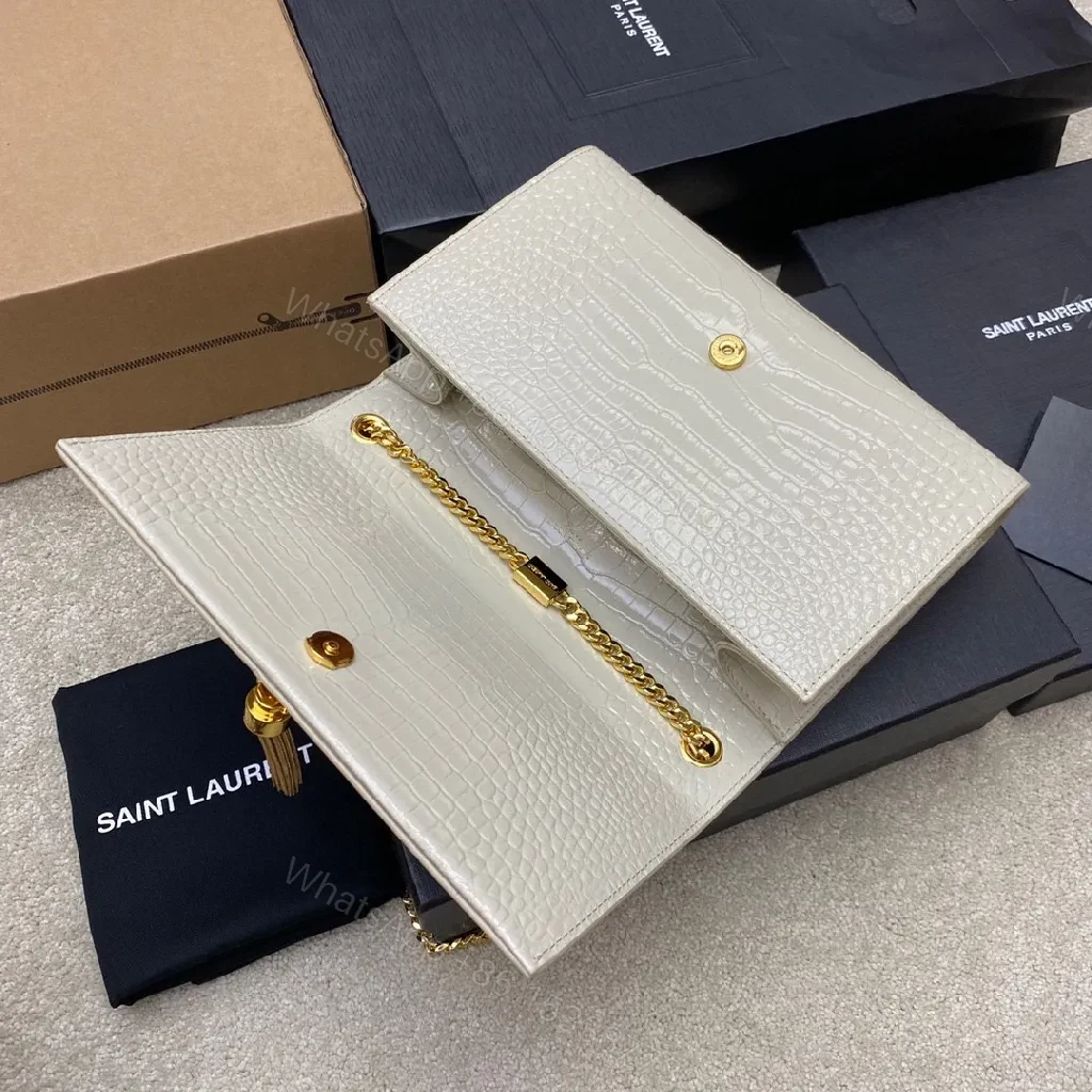 View 9 of Croc-Texture Clutch with Gold Monogram Tassel