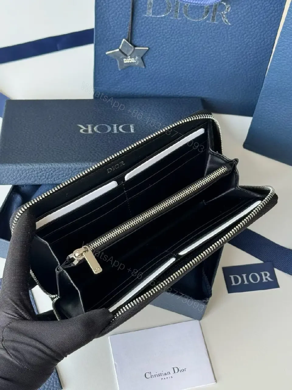 View 5 of Elegant Textured Calfskin Wallet — Wave Stitch, Dior-inspired Luxury