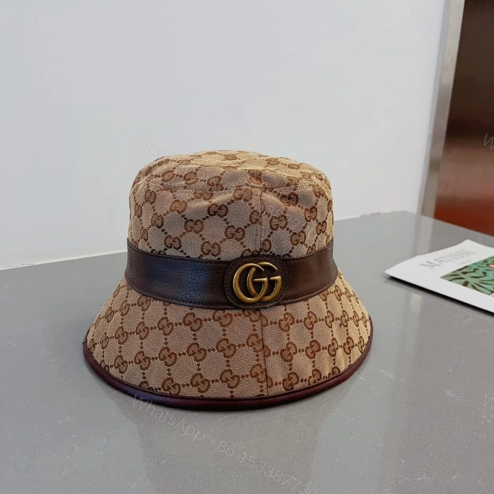View 2 of Gucci Canvas Bucket Hat With Double G Brown 576587 4HG62 2564