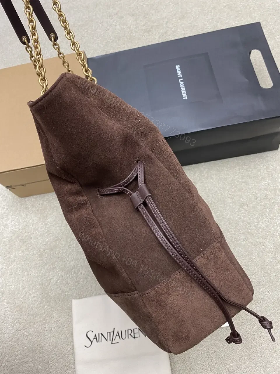 View 8 of Brown Suede Gold Chain Shoulder Bag – Premium Everyday Carry
