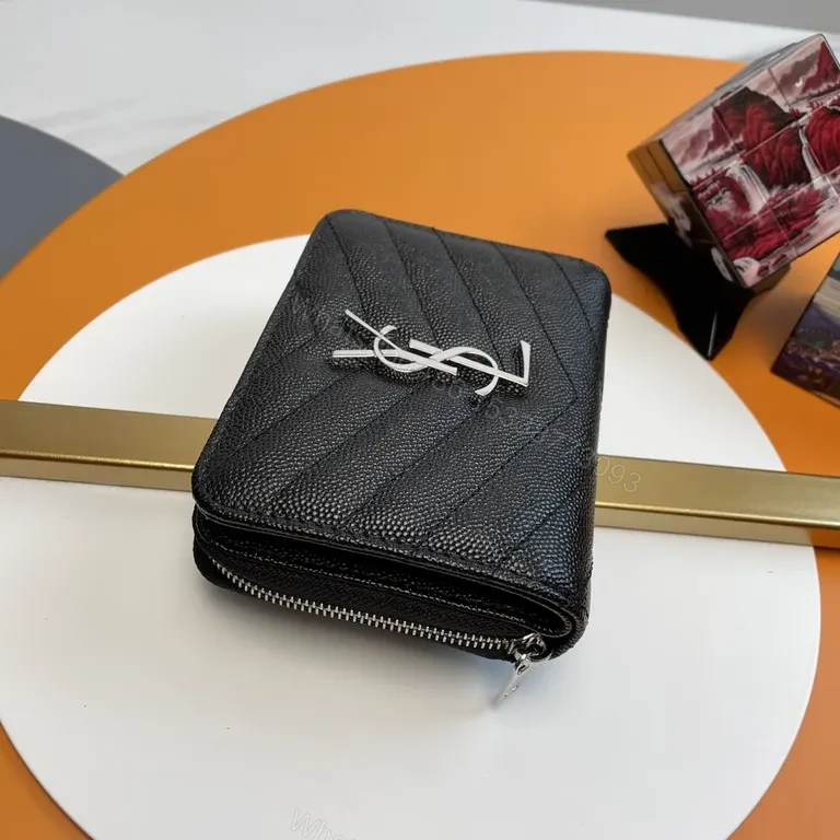 View 7 of Quilted Luxe Wallet with YSL Emblem - Compact Elegance