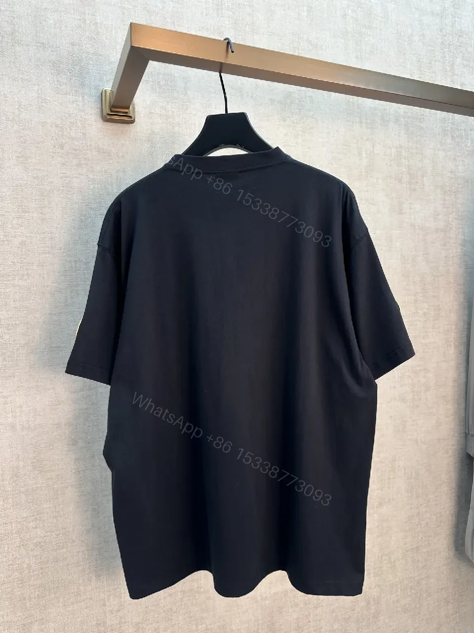 View 4 of Black Cotton Oversized Balenciaga Logo T-Shirt with Crest Patches