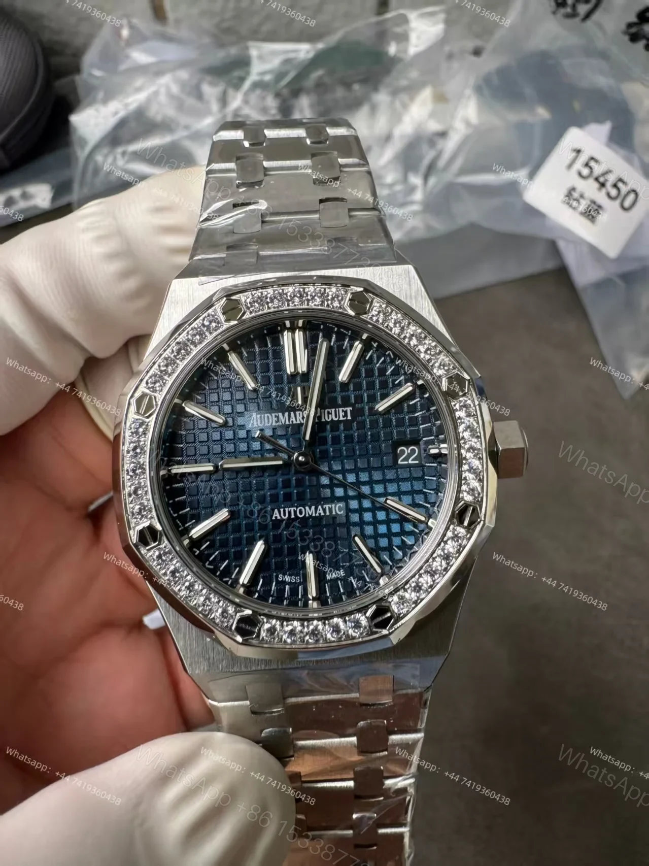View 10 of Audemars Piguet Super Clone Royal Oak 15451ST Diamond-Set Bezel Blue Dial 37MM